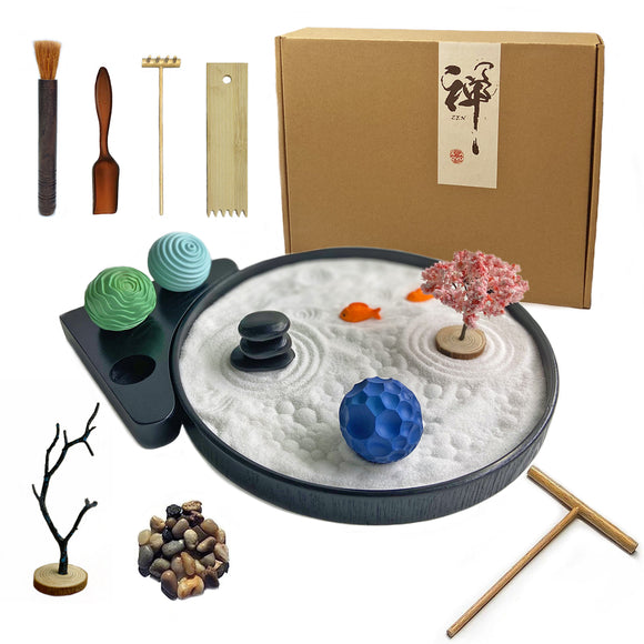 AOVOA Japanese Zen Garden Kit with 3 Zen Sand Spheres, Zen Decor and Meditation Accessories for Home & Office, Zen Sandbox for Relaxation and Meditation