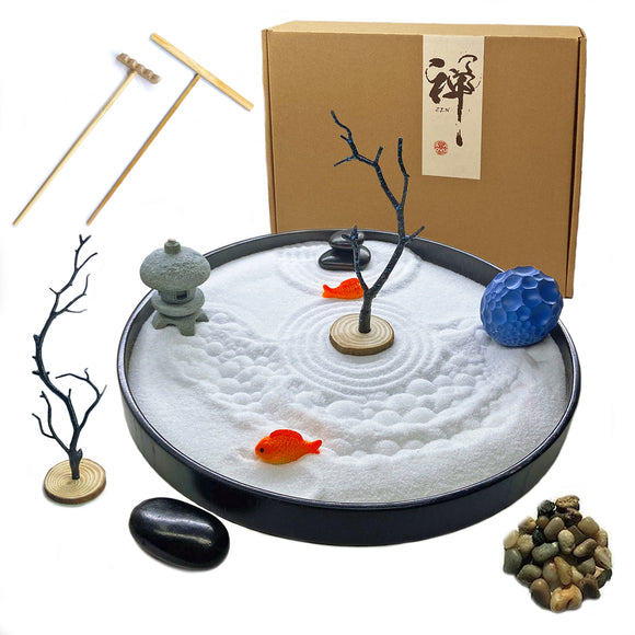 AOVOA Zen Garden Kit, Japanese Zen Garden Gift Set, Zen Decor and Meditation Accessories for Home & Office with Stamp Sphere